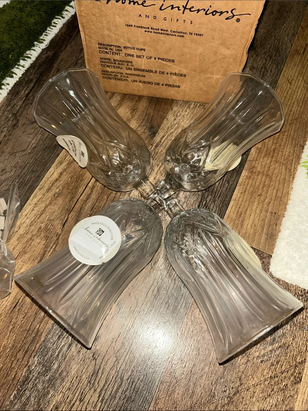 NIB Home Interiors Clear Glass Flower Lantern Shades - Set of 4